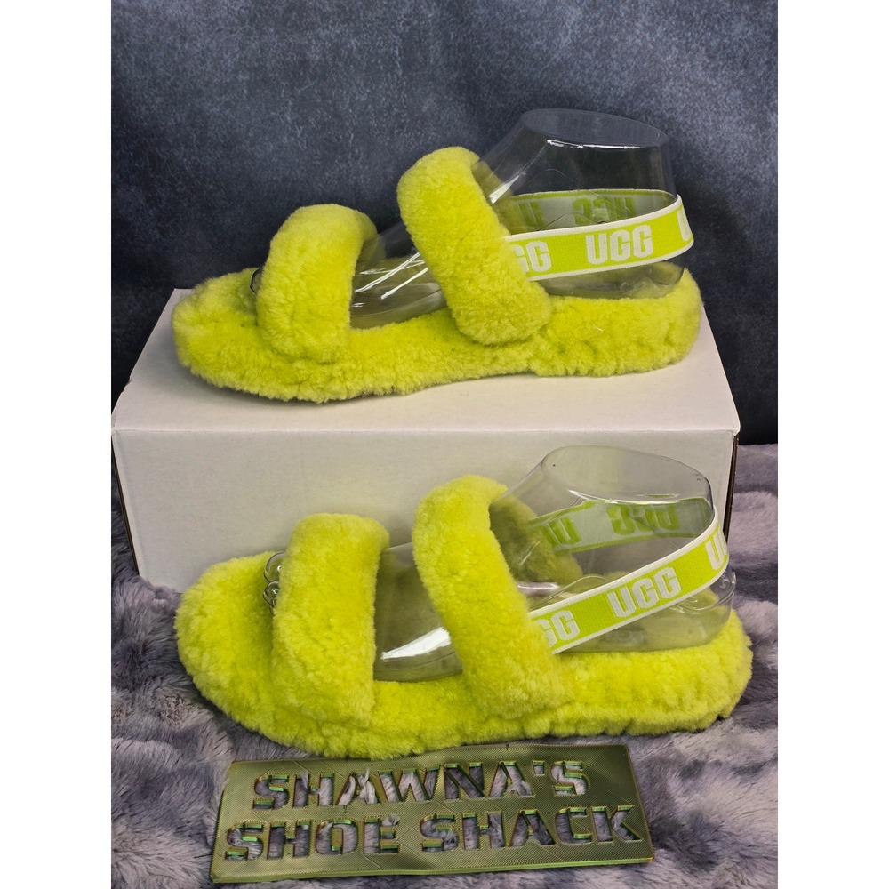 UGG Fluff Yeah Slide Sulfur Neon Yellow Sheepskin Kids Size 6